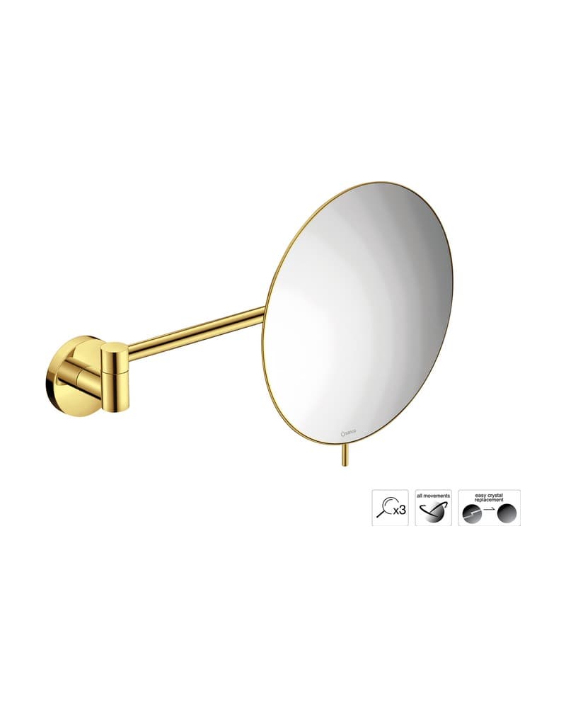 Μεγεθυντικός Καθρέπτης Επιτοίχιος (x3) Sanco Cosmetic mirrors MR-705-PVD-02PL PVD Golden Brass Polished Φ20x33,5cm