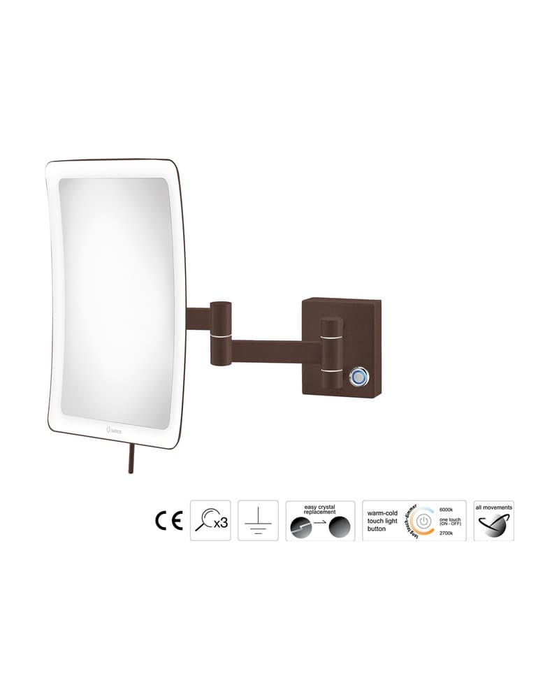 Μεγεθυντικός Καθρέπτης Επιτοίχιος LED (x3) Sanco LED Cosmetic mirrors MRLED-301-Α75 Wenge Grained 18x24x32,5cm