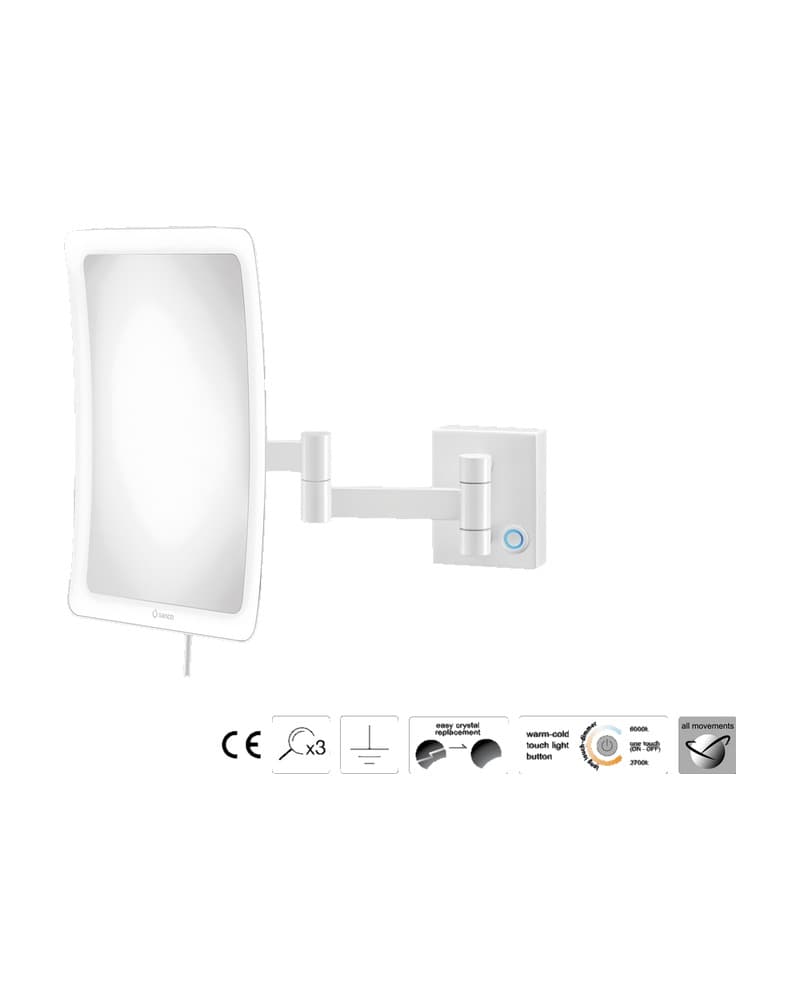 Μεγεθυντικός Καθρέπτης Επιτοίχιος LED (x3) Sanco LED Cosmetic mirrors MRLED-301-Μ101 Ματ Λευκό 18x24x32,5cm