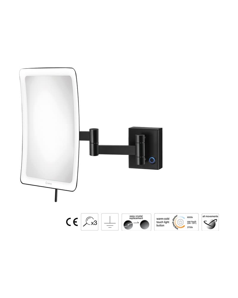 Μεγεθυντικός Καθρέπτης Επιτοίχιος LED (x3) Sanco LED Cosmetic mirrors MRLED-301-Μ116 Ματ Μαύρο 18x24x32,5cm
