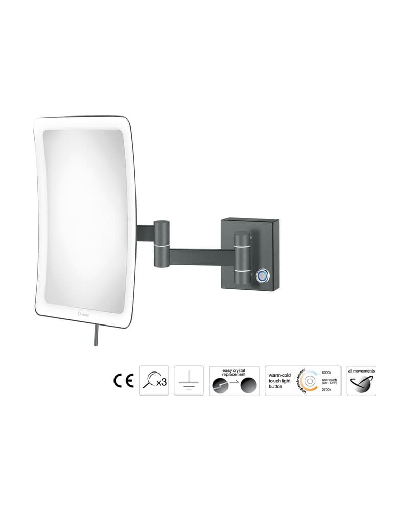 Μεγεθυντικός Καθρέπτης Επιτοίχιος LED (x3) Sanco LED Cosmetic mirrors MRLED-301-Μ118 Anthracite Grained 18x24x32,5cm