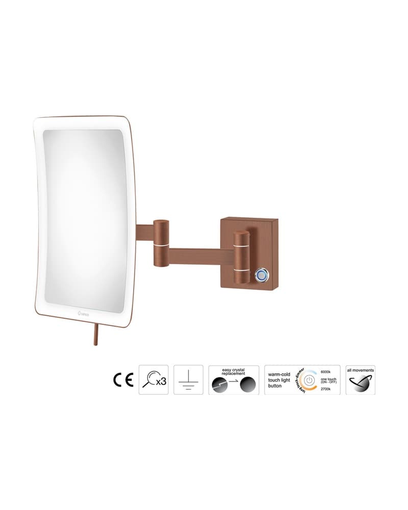 Μεγεθυντικός Καθρέπτης Επιτοίχιος LED (x3) Sanco LED Cosmetic mirrors MRLED-301-Μ26 Rame Mat 18x24x32,5cm