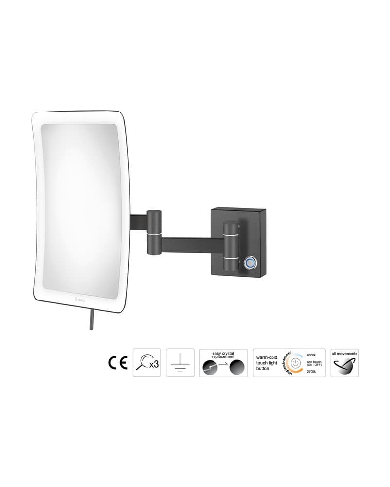 Μεγεθυντικός Καθρέπτης Επιτοίχιος LED (x3) Sanco LED Cosmetic mirrors MRLED-301-122 Graphite Dark 18x24x32,5cm