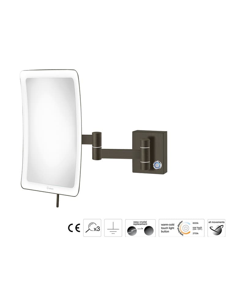 Μεγεθυντικός Καθρέπτης Επιτοίχιος LED (x3) Sanco LED Cosmetic mirrors MRLED-301-DM25 Dark Bronze Mat 18x24x32,5cm