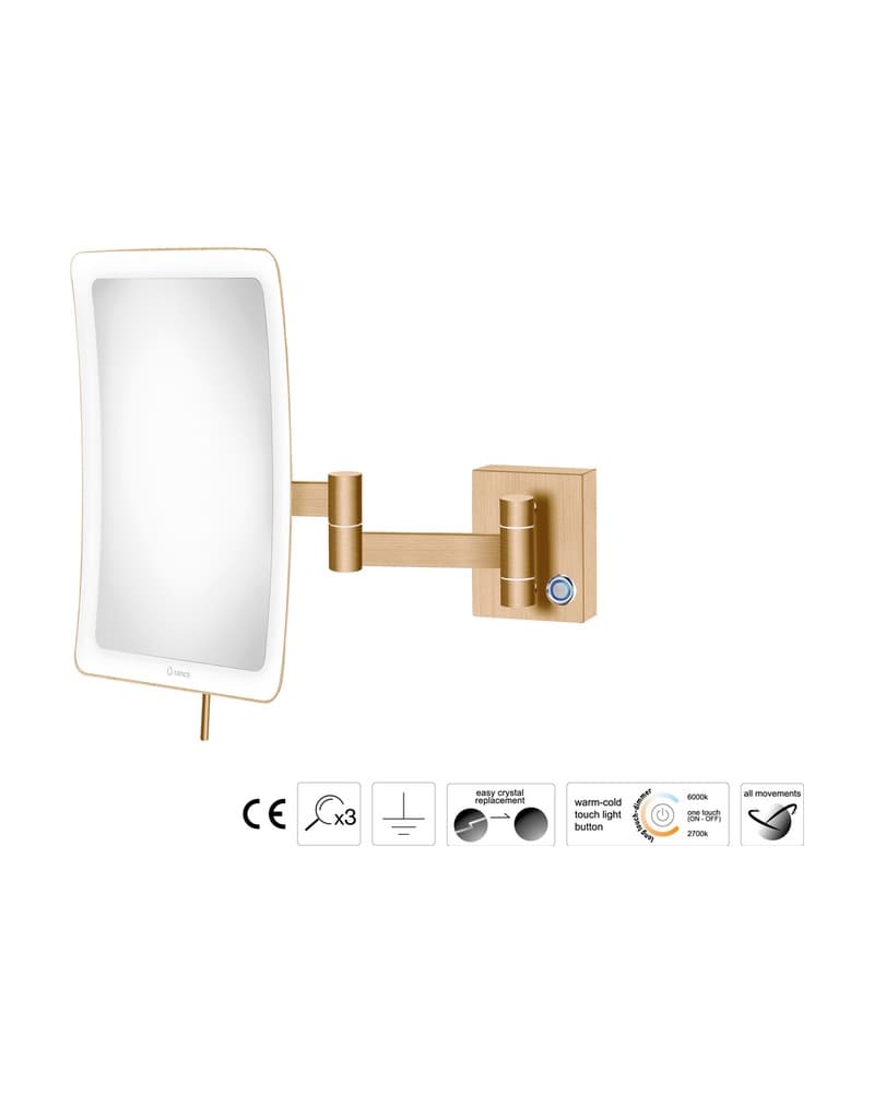 Μεγεθυντικός Καθρέπτης Επιτοίχιος LED (x3) Sanco LED Cosmetic mirrors MRLED-301-PVD-01BR PVD Warm Bronze Brushed 18x24x32,5cm