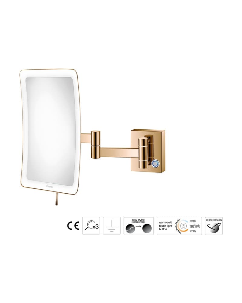 Μεγεθυντικός Καθρέπτης Επιτοίχιος LED (x3) Sanco LED Cosmetic mirrors MRLED-301-PVD-01PL PVD Warm Bronze Polished 18x24x32,5cm
