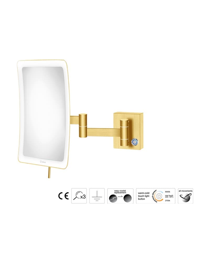 Μεγεθυντικός Καθρέπτης Επιτοίχιος LED (x3) Sanco LED Cosmetic mirrors MRLED-301-PVD-02BR PVD Golden Brass Brushed 18x24x32,5cm