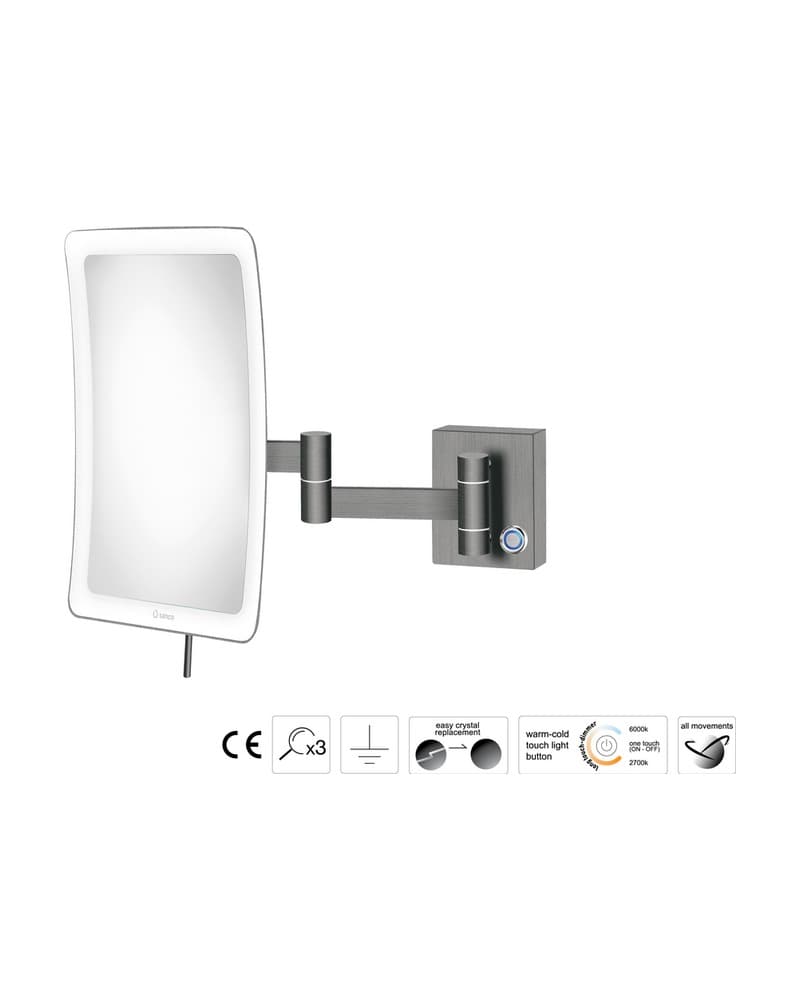 Μεγεθυντικός Καθρέπτης Επιτοίχιος LED (x3) Sanco LED Cosmetic mirrors MRLED-301-PVD-05BR PVD Gun Metal Brushed 18x24x32,5cm