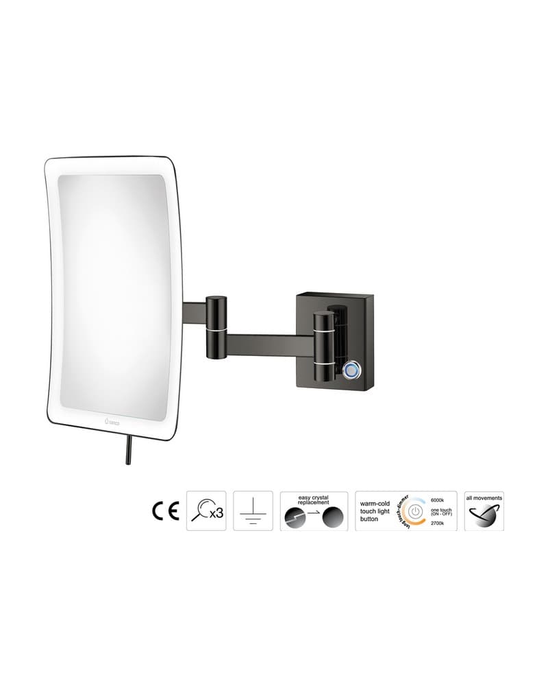 Μεγεθυντικός Καθρέπτης Επιτοίχιος LED (x3) Sanco LED Cosmetic mirrors MRLED-301-PVD-05PL PVD Gun Metal Polished 18x24x32,5cm