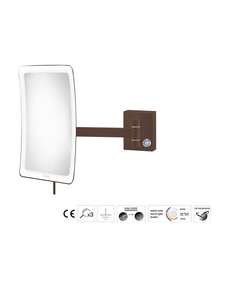 Μεγεθυντικός Καθρέπτης Επιτοίχιος LED (x3) Sanco LED Cosmetic mirrors MRLED-305-Α75 Wenge Grained 18x24x27,5cm