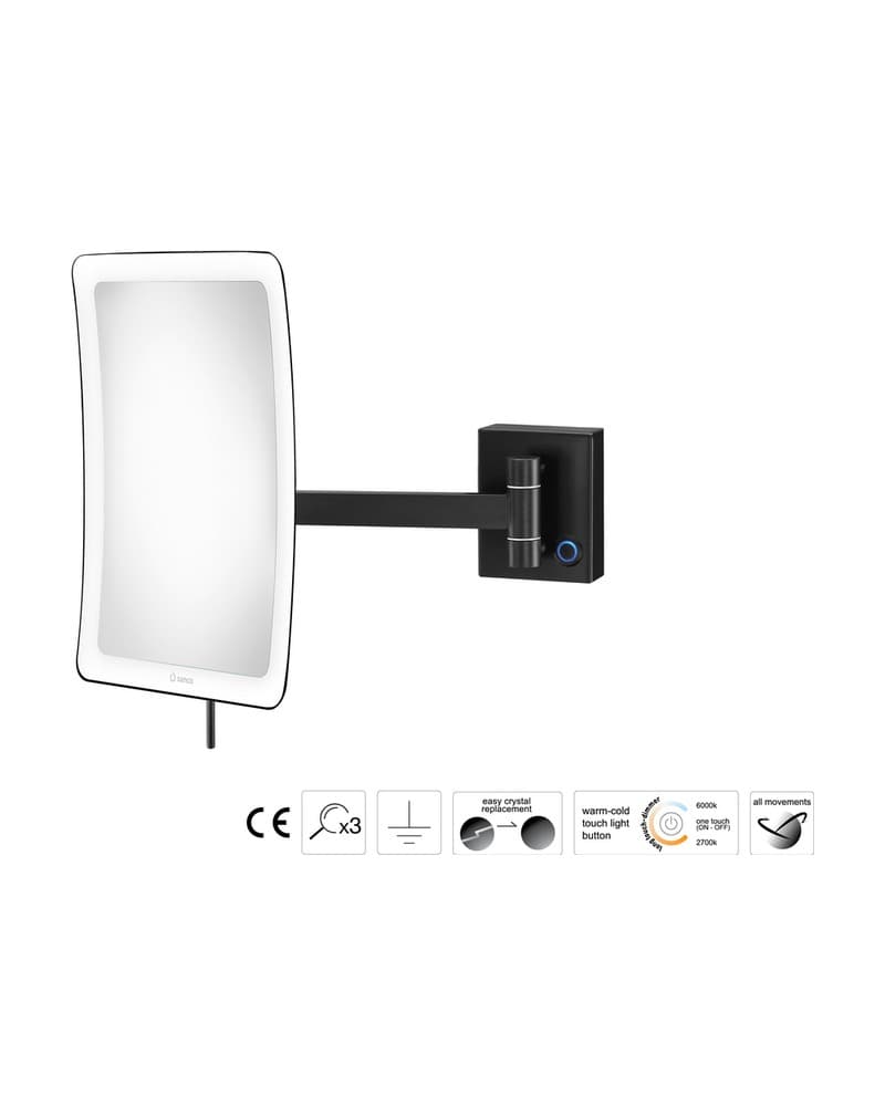 Μεγεθυντικός Καθρέπτης Επιτοίχιος LED (x3) Sanco LED Cosmetic mirrors MRLED-305-Μ116 Ματ Μαύρο 18x24x27,5cm