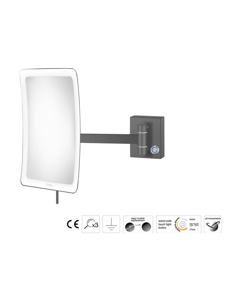 Μεγεθυντικός Καθρέπτης Επιτοίχιος LED (x3) Sanco LED Cosmetic mirrors MRLED-305-Μ118 Anthracite Grained 18x24x27,5cm