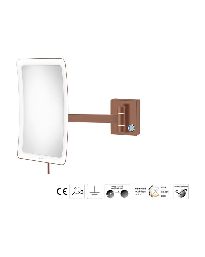 Μεγεθυντικός Καθρέπτης Επιτοίχιος LED (x3) Sanco LED Cosmetic mirrors MRLED-305-Μ26 Rame Mat 18x24x27,5cm
