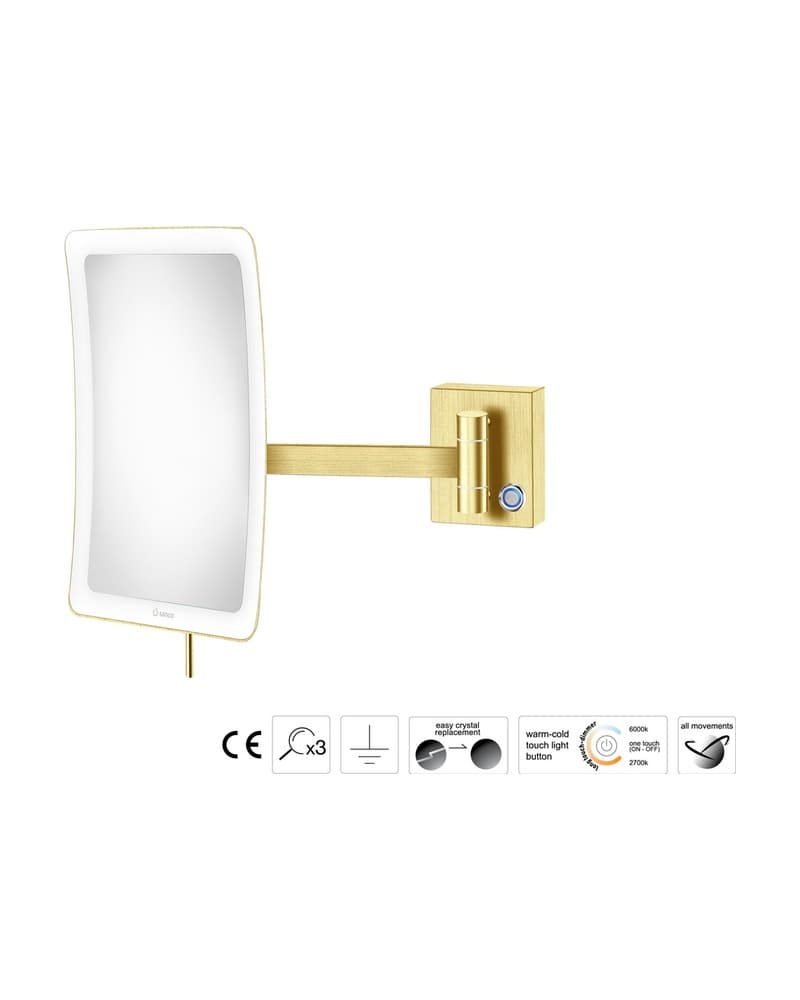 Μεγεθυντικός Καθρέπτης Επιτοίχιος LED (x3) Sanco LED Cosmetic mirrors MRLED-305-PVD-02BR PVD Golden Brass Brushed 18x24x27,5cm