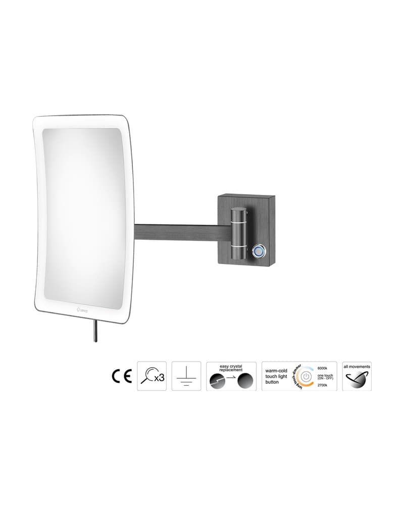 Μεγεθυντικός Καθρέπτης Επιτοίχιος LED (x3) Sanco LED Cosmetic mirrors MRLED-305-PVD-05BR PVD Gun Metal Brushed 18x24x27,5cm