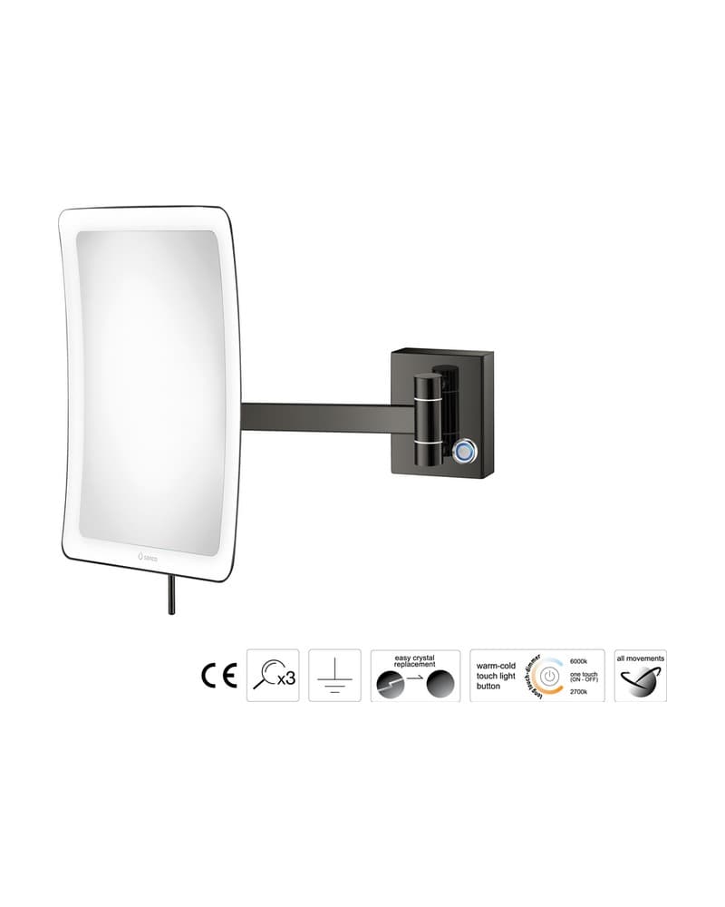 Μεγεθυντικός Καθρέπτης Επιτοίχιος LED (x3) Sanco LED Cosmetic mirrors MRLED-305-PVD-05PL PVD Gun Metal Polished 18x24x27,5cm