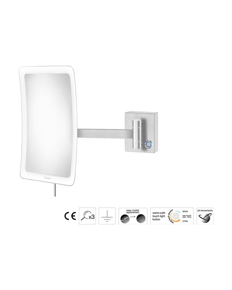 Μεγεθυντικός Καθρέπτης Επιτοίχιος LED (x3) Sanco LED Cosmetic mirrors MRLED-305-PVD-11BR PVD Nickel Steel 18x24x27,5cm