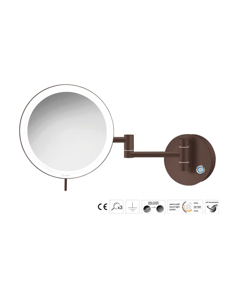 Μεγεθυντικός Καθρέπτης Επιτοίχιος LED (x3) Sanco LED Cosmetic mirrors MRLED-701-Α75 Wenge Grained Φ20x34cm