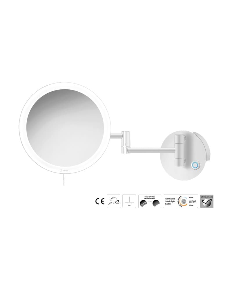 Μεγεθυντικός Καθρέπτης Επιτοίχιος LED (x3) Sanco LED Cosmetic mirrors MRLED-701-Μ101 Ματ Λευκό Φ20x34cm