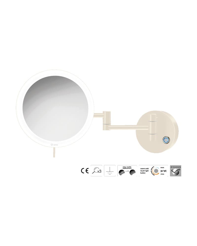 Μεγεθυντικός Καθρέπτης Επιτοίχιος LED (x3) Sanco LED Cosmetic mirrors MRLED-701-Μ102 Beige Mat Φ20x34cm