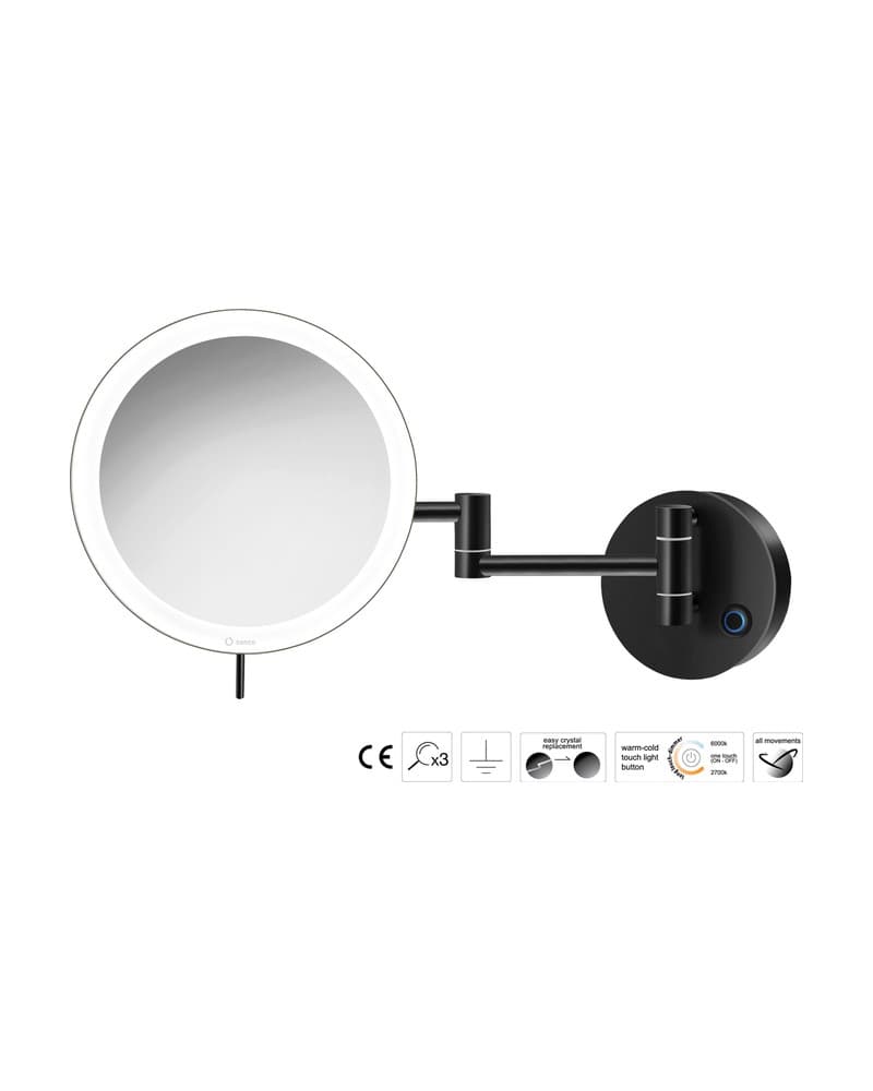 Μεγεθυντικός Καθρέπτης Επιτοίχιος LED (x3) Sanco LED Cosmetic mirrors MRLED-701-Μ116 Ματ Μαύρο Φ20x34cm
