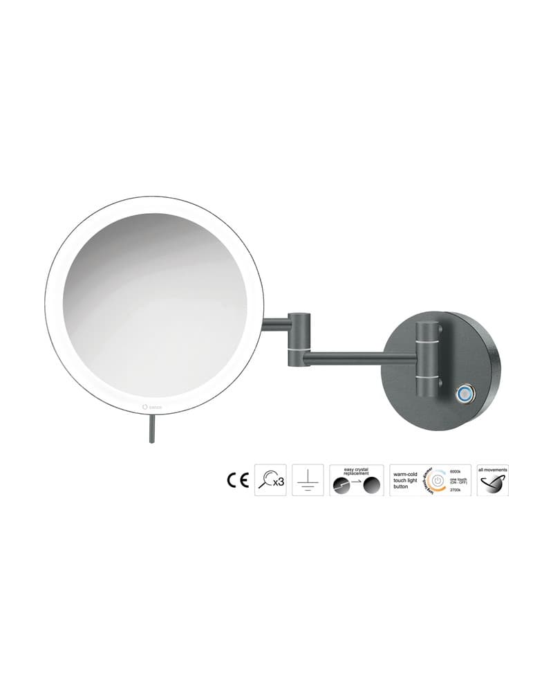 Μεγεθυντικός Καθρέπτης Επιτοίχιος LED (x3) Sanco LED Cosmetic mirrors MRLED-701-Μ118 Anthracite Grained Φ20x34cm