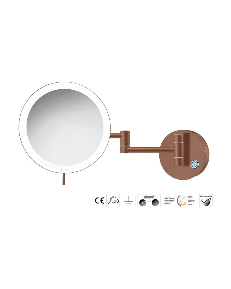 Μεγεθυντικός Καθρέπτης Επιτοίχιος LED (x3) Sanco LED Cosmetic mirrors MRLED-701-Μ26 Rame Mat Φ20x34cm