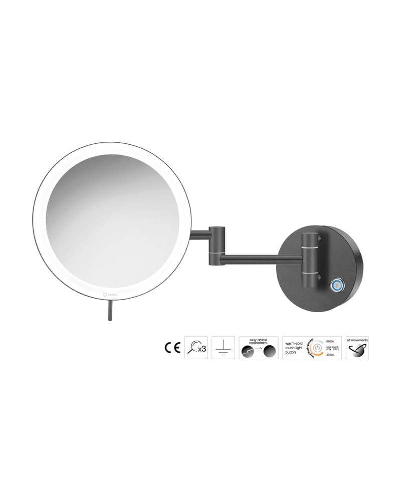 Μεγεθυντικός Καθρέπτης Επιτοίχιος LED (x3) Sanco LED Cosmetic mirrors MRLED-701-122 Graphite Dark Φ20x34cm