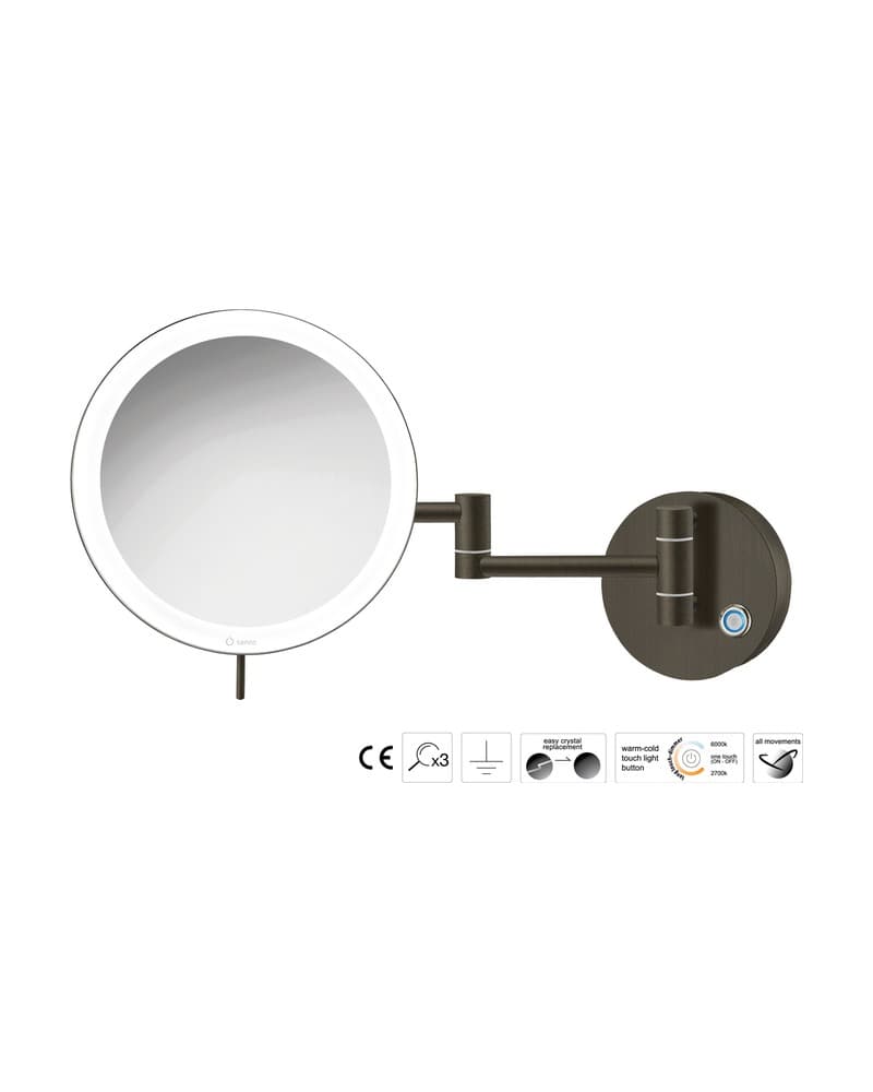 Μεγεθυντικός Καθρέπτης Επιτοίχιος LED (x3) Sanco LED Cosmetic mirrors MRLED-701-DM25 Dark Bronze Mat Φ20x34cm