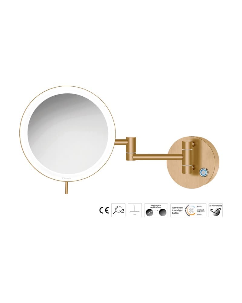Μεγεθυντικός Καθρέπτης Επιτοίχιος LED (x3) Sanco LED Cosmetic mirrors MRLED-701-PVD-01BR PVD Warm Bronze Brushed Φ20x34cm