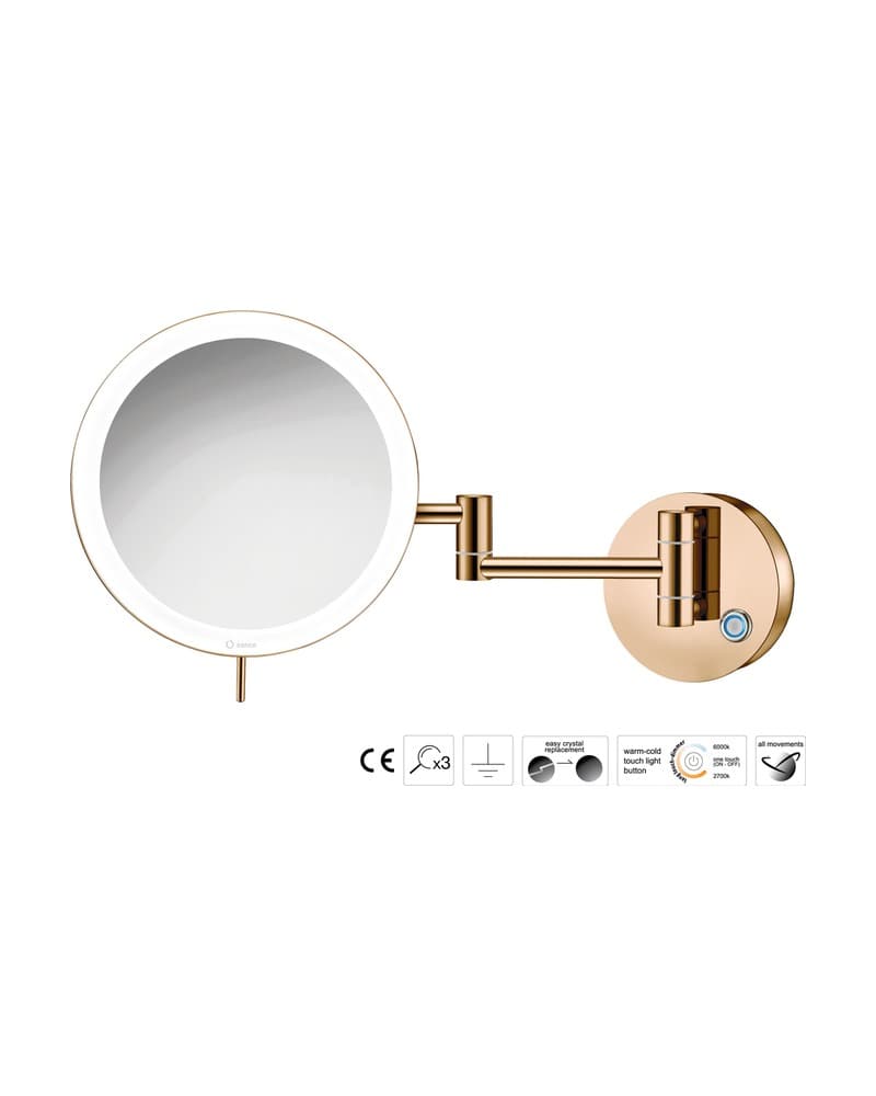 Μεγεθυντικός Καθρέπτης Επιτοίχιος LED (x3) Sanco LED Cosmetic mirrors MRLED-701-PVD-01PL PVD Warm Bronze Polished Φ20x34cm