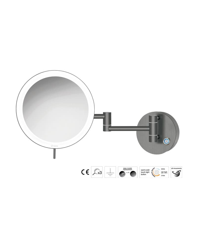 Μεγεθυντικός Καθρέπτης Επιτοίχιος LED (x3) Sanco LED Cosmetic mirrors MRLED-701-PVD-05BR PVD Gun Metal Brushed Φ20x34cm