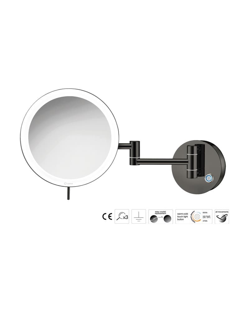 Μεγεθυντικός Καθρέπτης Επιτοίχιος LED (x3) Sanco LED Cosmetic mirrors MRLED-701-PVD-05PL PVD Gun Metal Polished Φ20x34cm