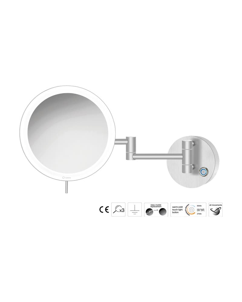 Μεγεθυντικός Καθρέπτης Επιτοίχιος LED (x3) Sanco LED Cosmetic mirrors MRLED-701-PVD-11BR PVD Nickel Steel Φ20x34cm