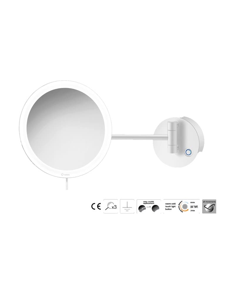 Μεγεθυντικός Καθρέπτης Επιτοίχιος LED (x3) Sanco LED Cosmetic mirrors MRLED-705-Μ101 Ματ Λευκό Φ20x33,5cm