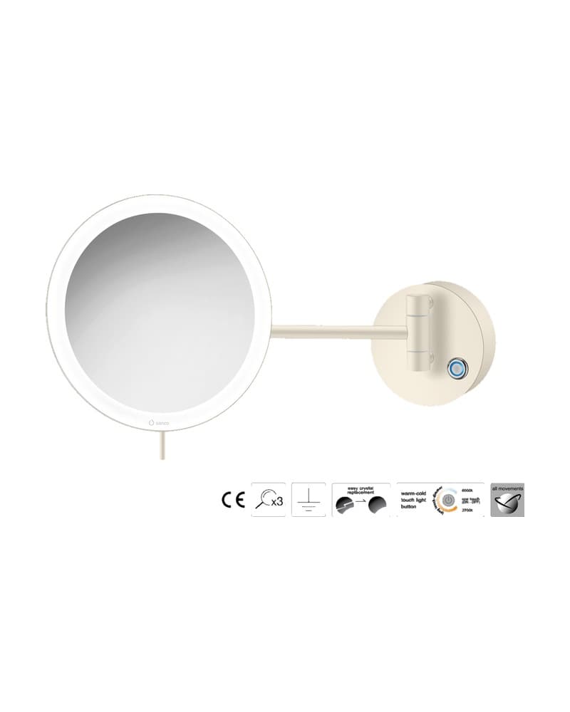 Μεγεθυντικός Καθρέπτης Επιτοίχιος LED (x3) Sanco LED Cosmetic mirrors MRLED-705-Μ102 Beige Mat Φ20x33,5cm