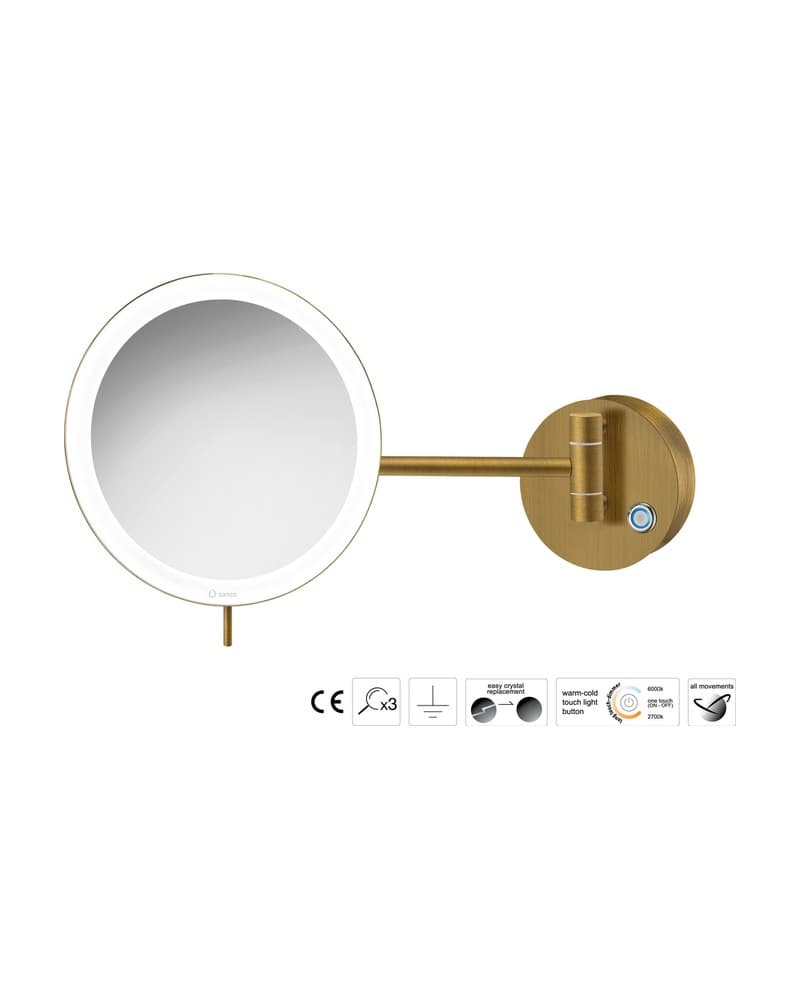Μεγεθυντικός Καθρέπτης Επιτοίχιος LED (x3) Sanco LED Cosmetic mirrors MRLED-705-Μ25 Bronze Mat Φ20x33,5cm