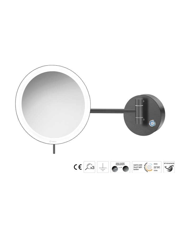 Μεγεθυντικός Καθρέπτης Επιτοίχιος LED (x3) Sanco LED Cosmetic mirrors MRLED-705-122 Graphite Dark Φ20x33,5cm