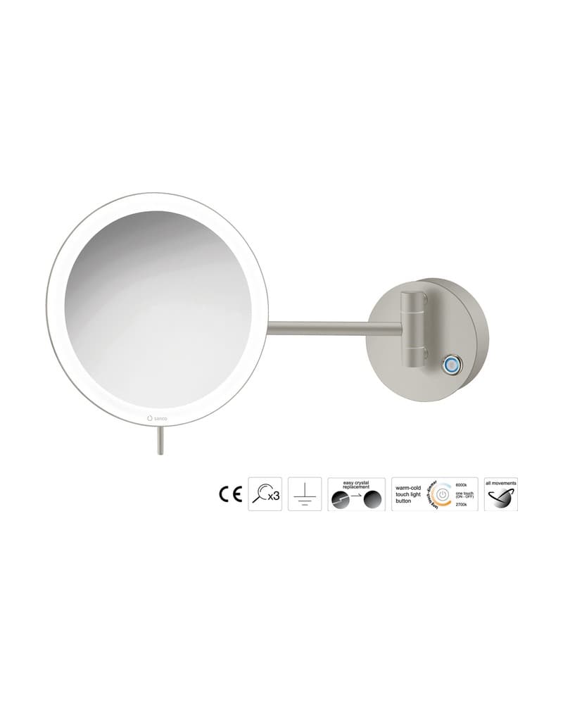 Μεγεθυντικός Καθρέπτης Επιτοίχιος LED (x3) Sanco LED Cosmetic mirrors MRLED-705-M104 Cement Gray Mat Φ20x33,5cm