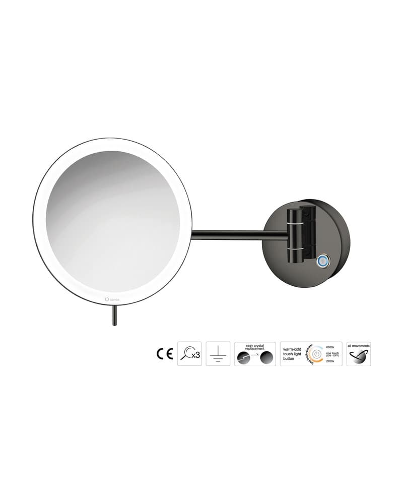 Μεγεθυντικός Καθρέπτης Επιτοίχιος LED (x3) Sanco LED Cosmetic mirrors MRLED-705-PVD-05PL PVD Gun Metal Polished Φ20x33,5cm