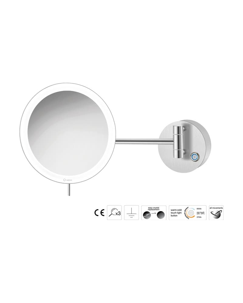 Μεγεθυντικός Καθρέπτης Επιτοίχιος LED (x3) Sanco LED Cosmetic mirrors MRLED-705-PVD-11BR PVD Nickel Steel Φ20x33,5cm