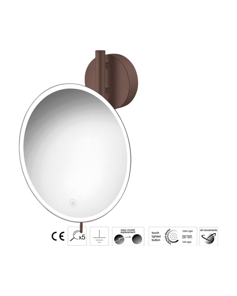 Μεγεθυντικός Καθρέπτης Επιτοίχιος LED (x5) Sanco LED Cosmetic mirrors MRLED-764-Α75 Wenge Grained Φ25x13x33cm