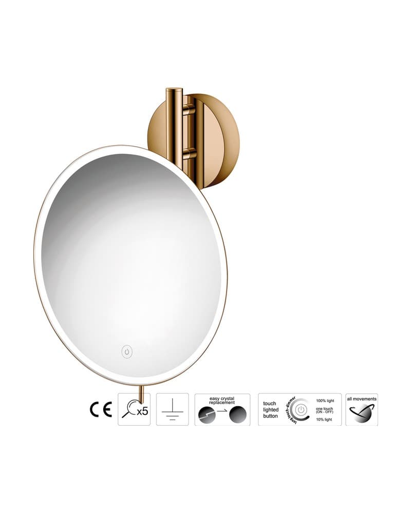 Μεγεθυντικός Καθρέπτης Επιτοίχιος LED (x5) Sanco LED Cosmetic mirrors MRLED-764-PVD-01PL PVD Warm Bronze Polished Φ25x13x33cm