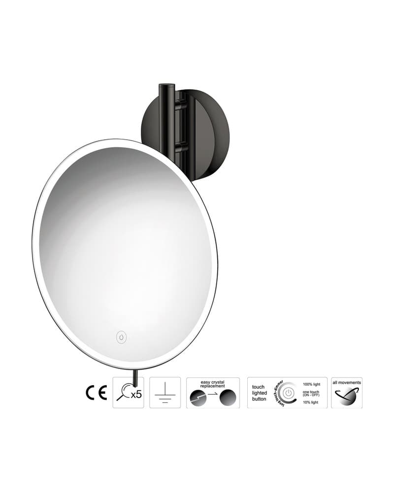 Μεγεθυντικός Καθρέπτης Επιτοίχιος LED (x5) Sanco LED Cosmetic mirrors MRLED-764-PVD-05PL PVD Gun Metal Polished Φ25x13x33cm