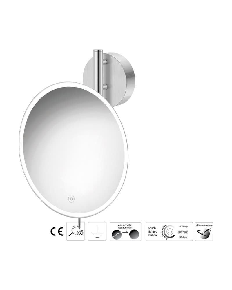 Μεγεθυντικός Καθρέπτης Επιτοίχιος LED (x5) Sanco LED Cosmetic mirrors MRLED-764-PVD-11BR PVD Nickel Steel Φ25x13x33cm