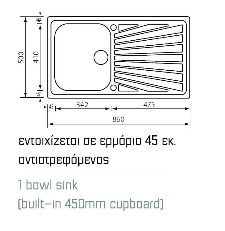 Νεροχύτης κουζίνας ανοξείδωτος Sanitec Cometa 11413 Inox Σατινέ 86×50 (ένθετος) - 2
