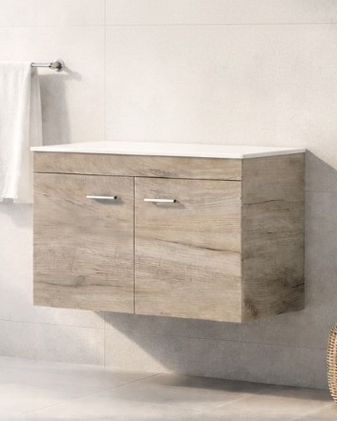Έπιπλο μπάνιου με λευκό πάγκο solid Savvopoulos Emily 80 Grey Craft 78x44x55cm