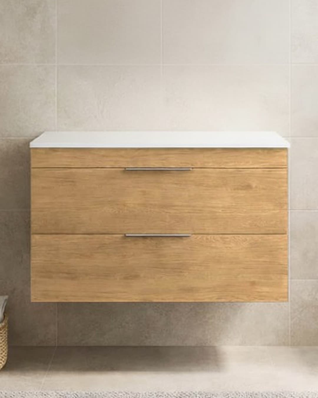 Έπιπλο μπάνιου με λευκό πάγκο solid Savvopoulos Likno 80 Light Hickory 78x44x55cm