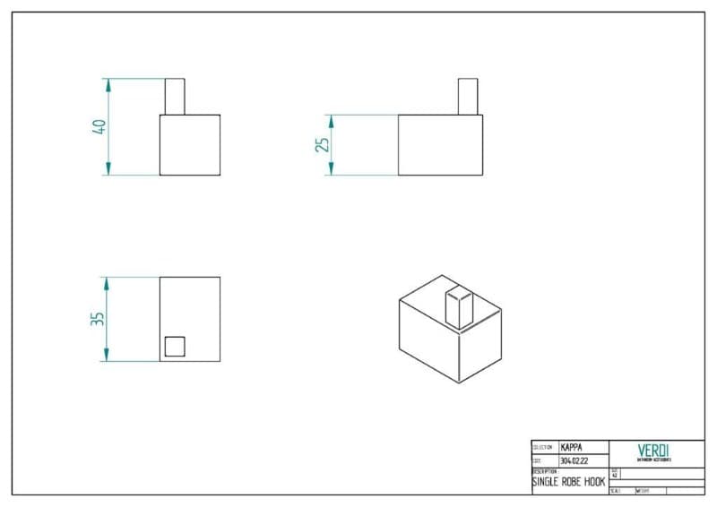 Άγκιστρο μονό Verdi Kappa 3040222 Χρώμιο 2,5x3,5x4cm - 2