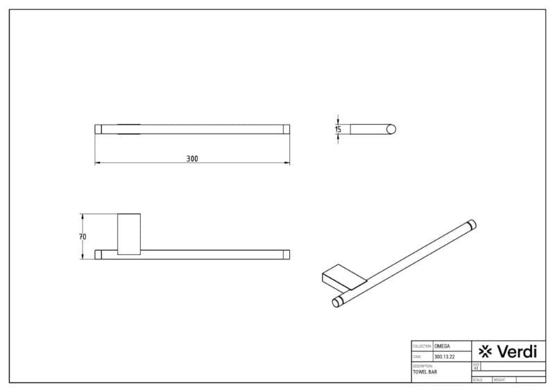 Κρίκος Πετσέτας Verdi Omega 3001322 Χρώμιο 30x7,5x1,5cm - 2
